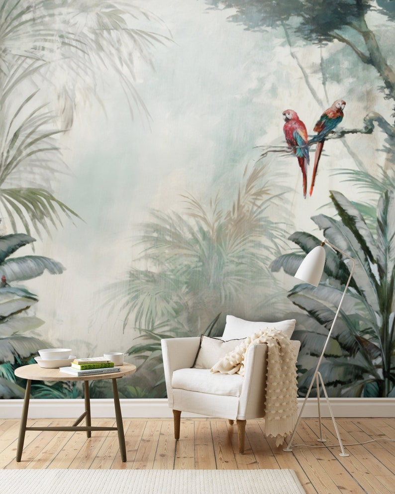 Amazon Forest Wallpaper Parrot Green Tropical Bedroom Wall