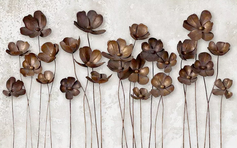 Copper Color Flowers Wallpaper Elegant Floral Wall Poster Etsy