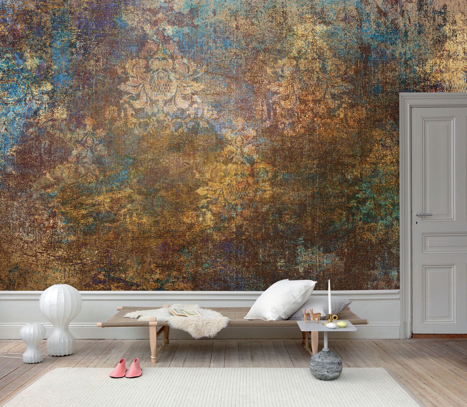 Antique Damask Design Wallpaper Copper Colour Wall Mural | Etsy