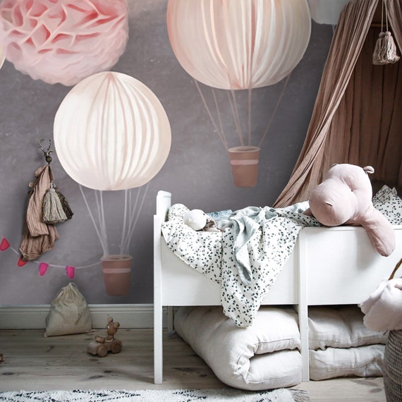 Wish Balloon Wallpaper Pink and White Color Wall PosterHot | Etsy