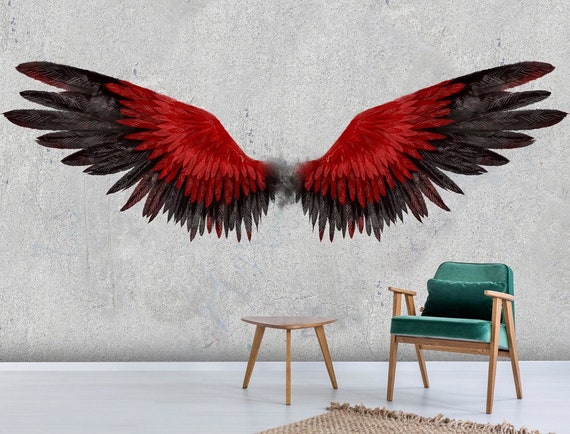 Schwarze Und Rote Flugel Zement Wand Hintergrund Tapete Etsy