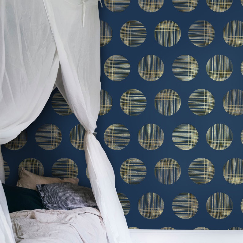 Navy Color Background Yellow Tones Dots Wallpaper Geometric Etsy