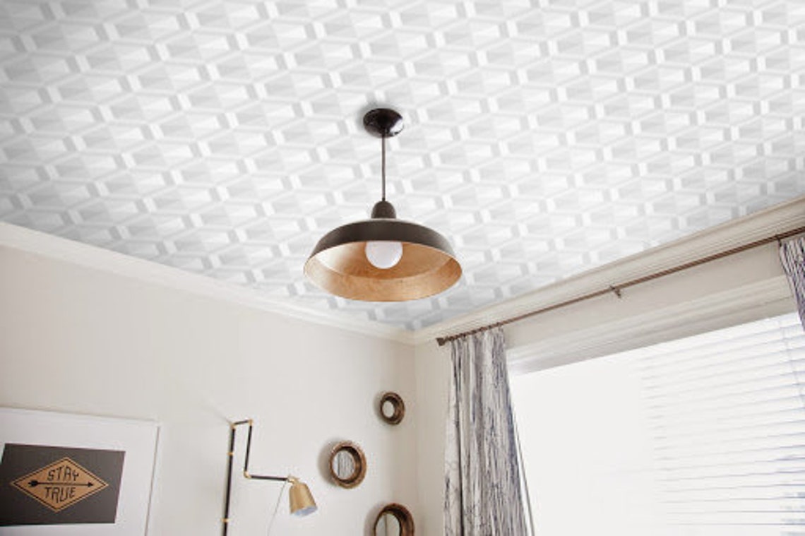 White Ceiling Wallpaper Geometric Ceiling Decor Non Etsy