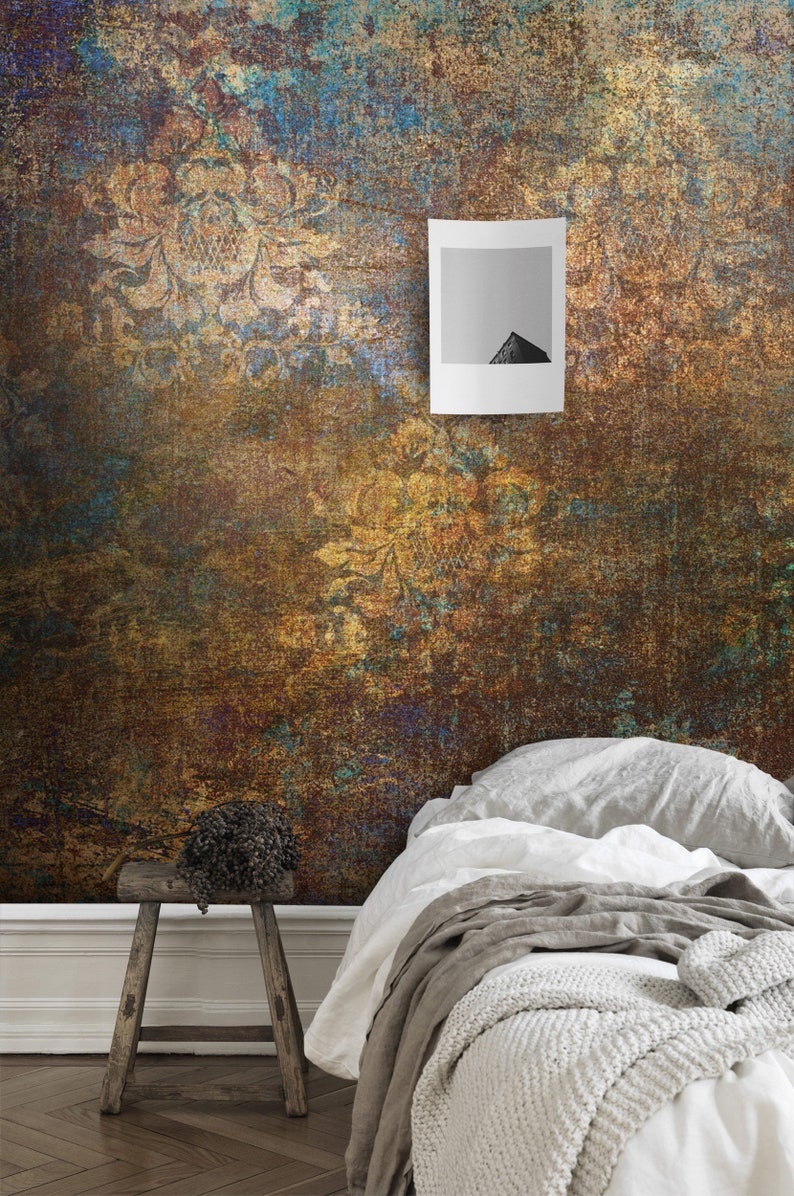 Antique Damask Design Wallpaper Copper Colour Wall Mural Etsy