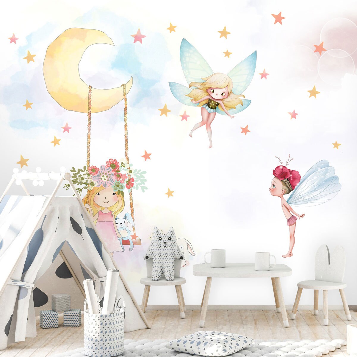 Pastel Colors Fairy Wallpaper Cute Colorful Wall Mural Etsy