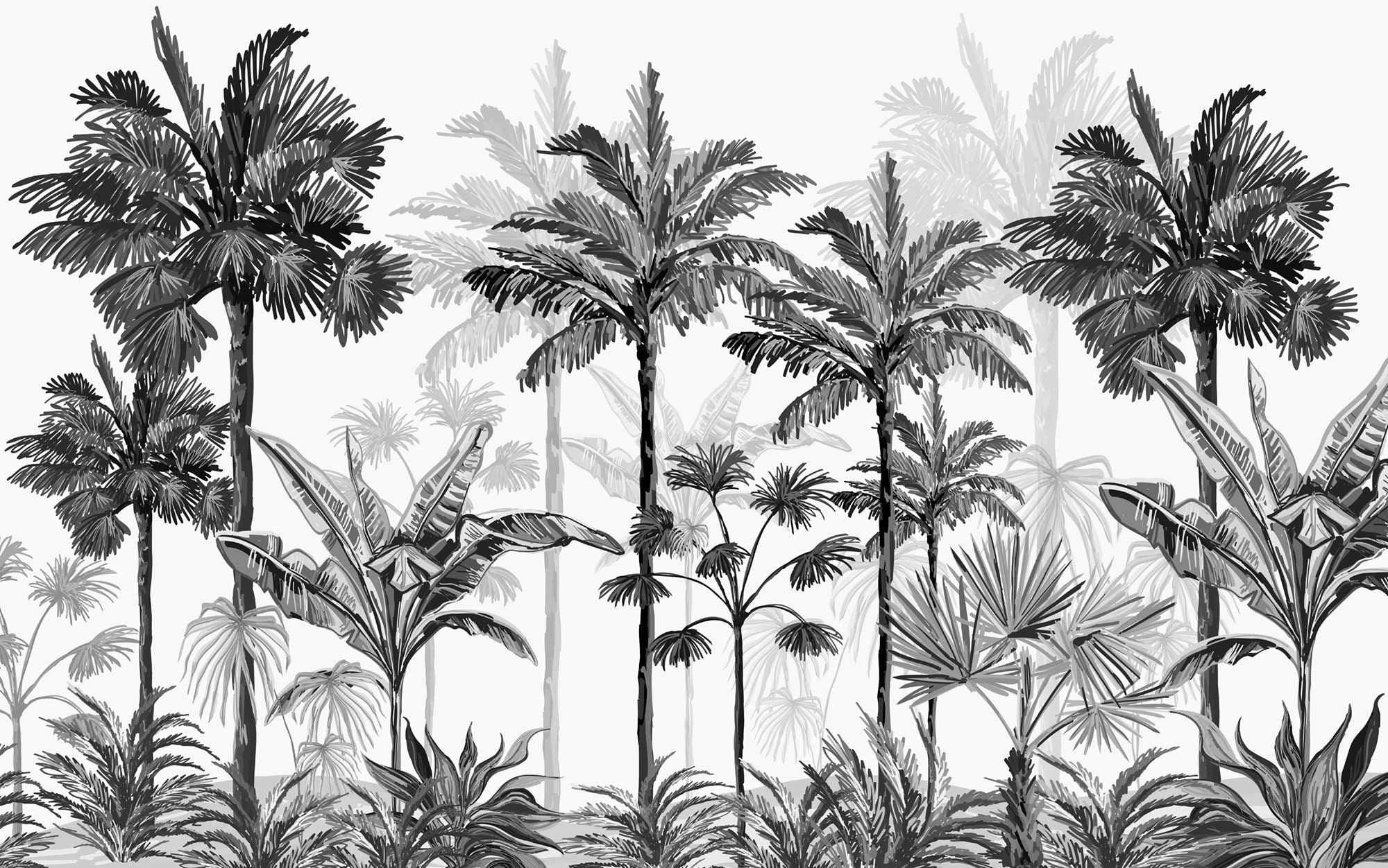 Black And White Palm Trees Wallpaper Trendy Tree Wall Poster | Etsy