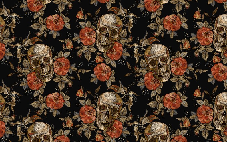 Skull And Roses Wallpaper Rocker Stylish Wall Mural Gothic | Etsy