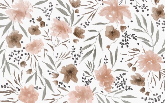 Braune Und Beige Blumen Tapete Wohnzimmer Blumen Wandposter Etsy
