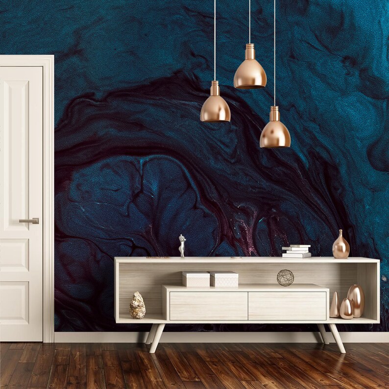 Dark Blue Marble Design Wallpaper Peel And Stick Stylish Wall Etsy