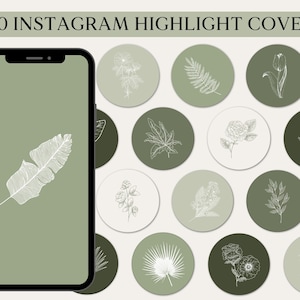 Instagram Highlight Icons, Green botanical covers, Floral Instagram icons, Neutral Instagram, Earth tone icons, Aesthetic highlight covers