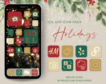 Christmas App Icons, Holiday Homescreen Icons, Winter Aesthetic Icons, Merry Christmas Widgets, iPhone App Icons, Green Red Xmas Icon Bundle