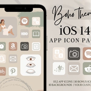 Icônes d&#39;application iPhone Boho, icônes d&#39;application iOS 14, écran d&#39;accueil iPhone Icônes système Ios 14, widgets Boho, icônes d&#39;application personnalisées, pack de thèmes de style Boho