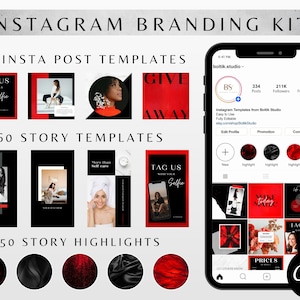 Editable Instagram Template Pack, Red Instagram Stories, Instagram Post Templates for Canva, Black Instagram Feed, Instagram Branding Kit