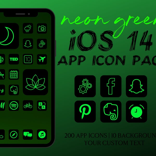 Neon Green App Icons, IPhone IOS 14 Theme, iOS 14 App Icons, Neon App Icons, Minimalist Green App Cover Bundle, iPhone Home Screen Icons