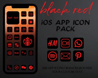Iconos de aplicaciones rojas y negras Tema IPhone IOS 15, Iconos de aplicaciones iOS, Iconos de aplicaciones de neón, Paquete de portada de aplicaciones negras minimalistas, Iconos de pantalla de inicio de iPhone