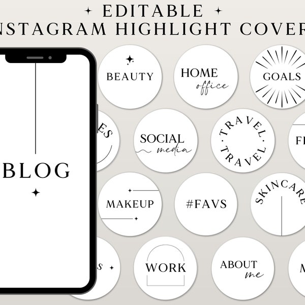 Instagram Highlight Covers, White Covers for Instagram, Minimalist Instagram icons, Black covers for Instagram, Text Instagram Story Covers