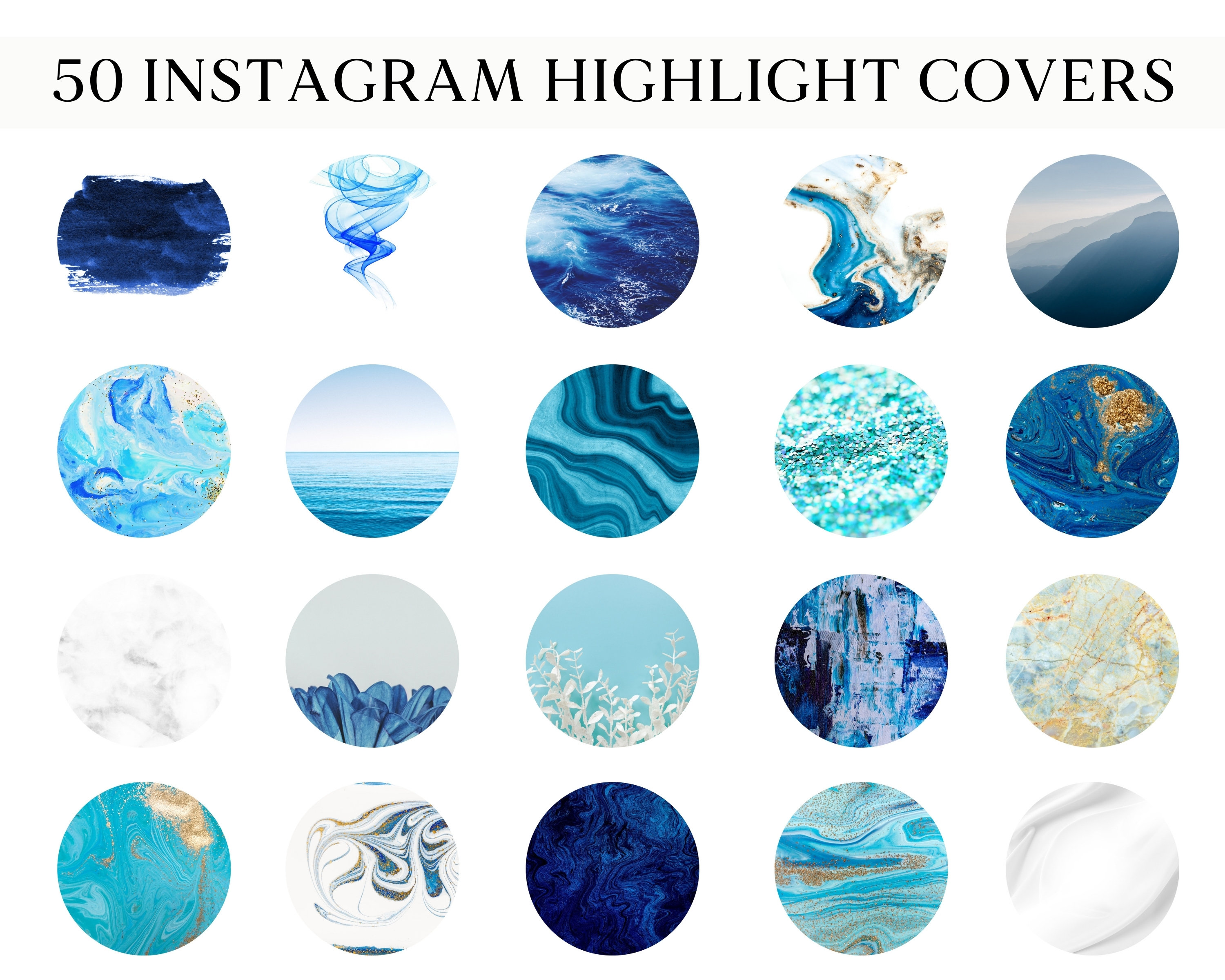50 Instagram Highlight Icons Marble Instagram Covers Blue | Etsy
