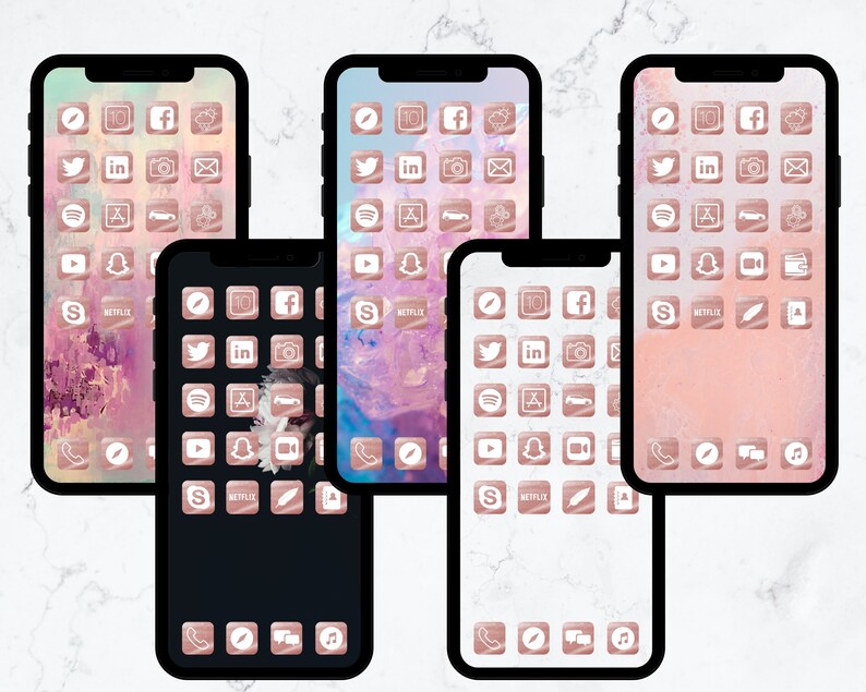 Rose gold app icons iPhone iOS 14 App Icons Pink Aesthetic Etsy