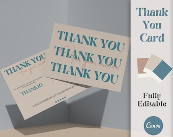 Thank You Card Template, Small Business Branding, Thank you for your order, Packaging Insert Note, Printable Thank You Cards, Boho Design