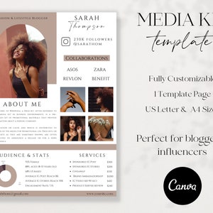 1 Page Media Kit Template Canva, Influencer Rate Sheet, Blogger Media Kit, Instagram Press Kit, Influencer Media Kit, Blog Media Kit, Tiktok