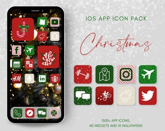 Christmas App Icon Bundle, Winter Aesthetic Icons, Merry Christmas Widgets, iPhone App Icons, Holiday Home Screen,  Green Red Xmas Icons
