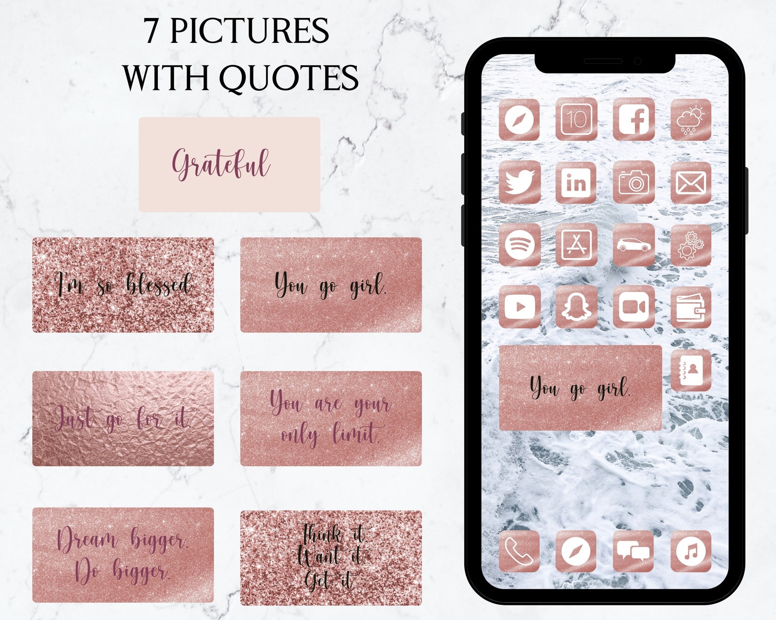 Rose gold app icons iPhone iOS 14 App Icons Pink Aesthetic Etsy