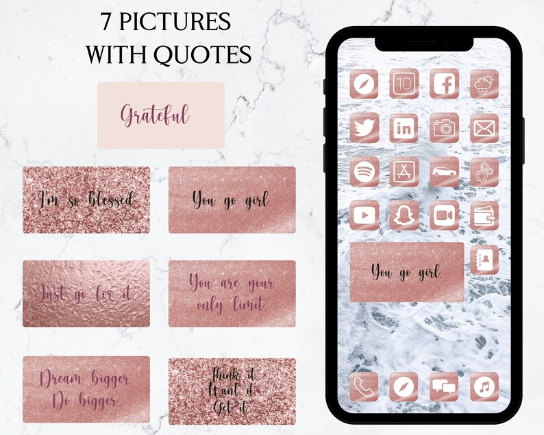 Rose gold app icons iPhone iOS 14 App Icons Pink Aesthetic Etsy