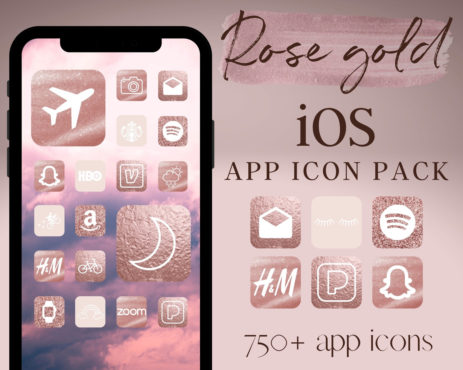 Rose Gold App Icons Iphone Ios App Icons Pink Aesthetic Etsy