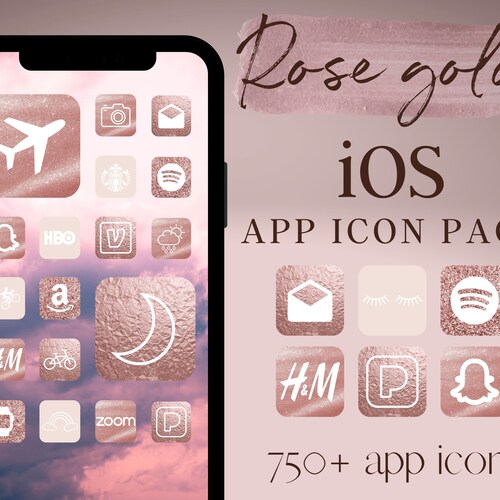 Rose Gold Ios App Icons Ios 14 App Covers Aesthetic Iphone Etsy UK