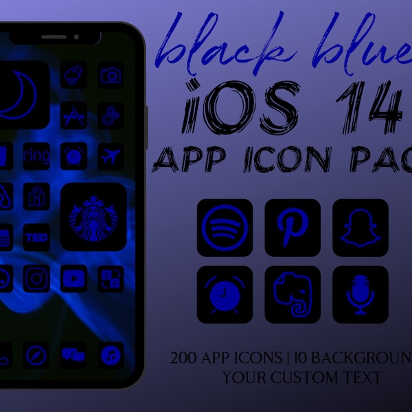 Blue and Black App Icons IPhone IOS 14 Theme, iOS 14 App Icons, iPhone Icon Pack, Minimalist App Cover Bundle, iPhone Home Screen Icons