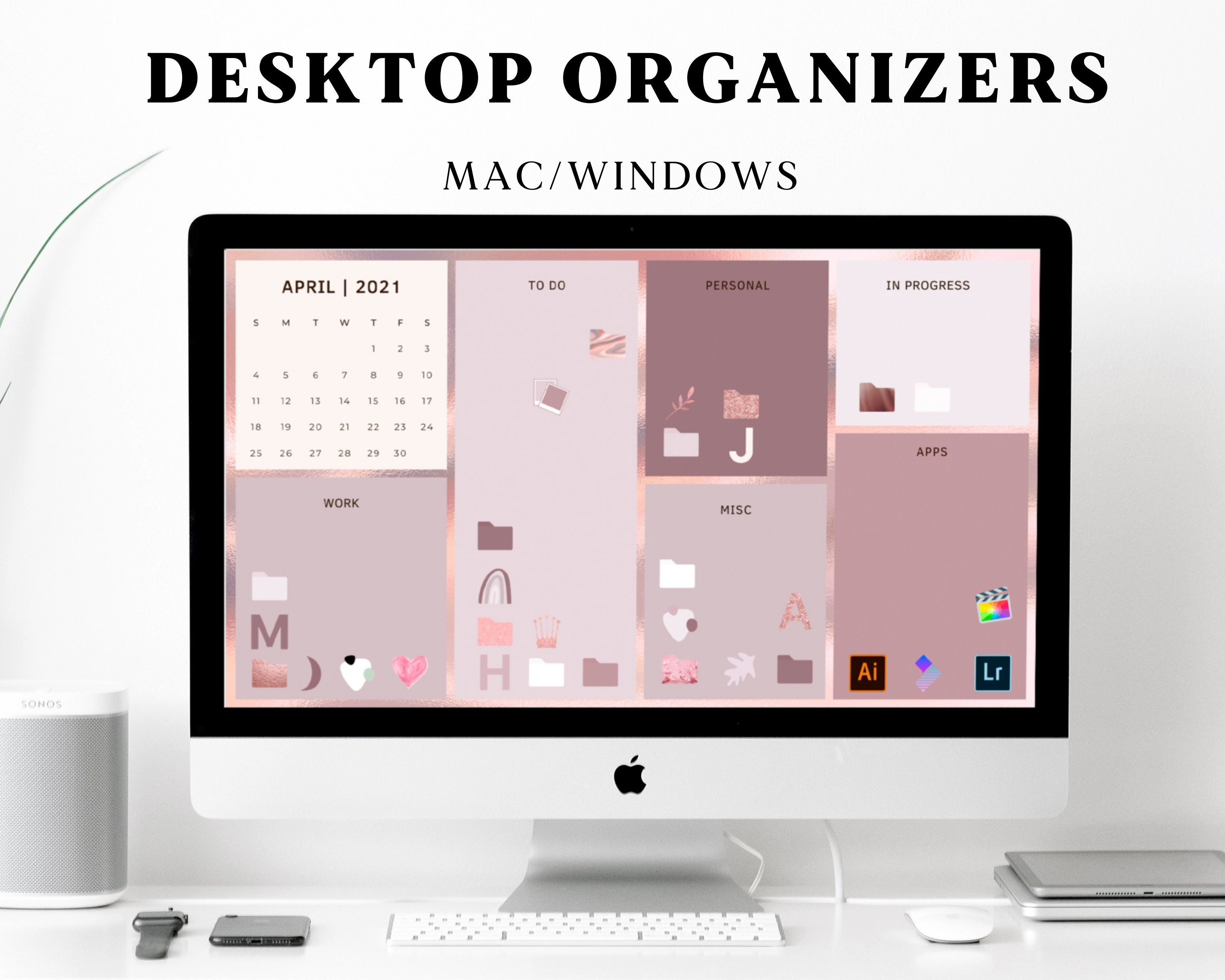 rose-gold-desktop-wallpaper-organizer-computer-organizer-etsy