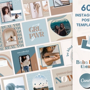 Instagram Post Templates, Boho Instagram Templates, Blue Canva Designs, Social Media Template, Quotes for Instagram Feed, Instagram Branding