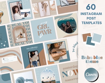 Instagram Post Templates, Boho Instagram Templates, Blue Canva Designs, Social Media Template, Quotes for Instagram Feed, Instagram Branding