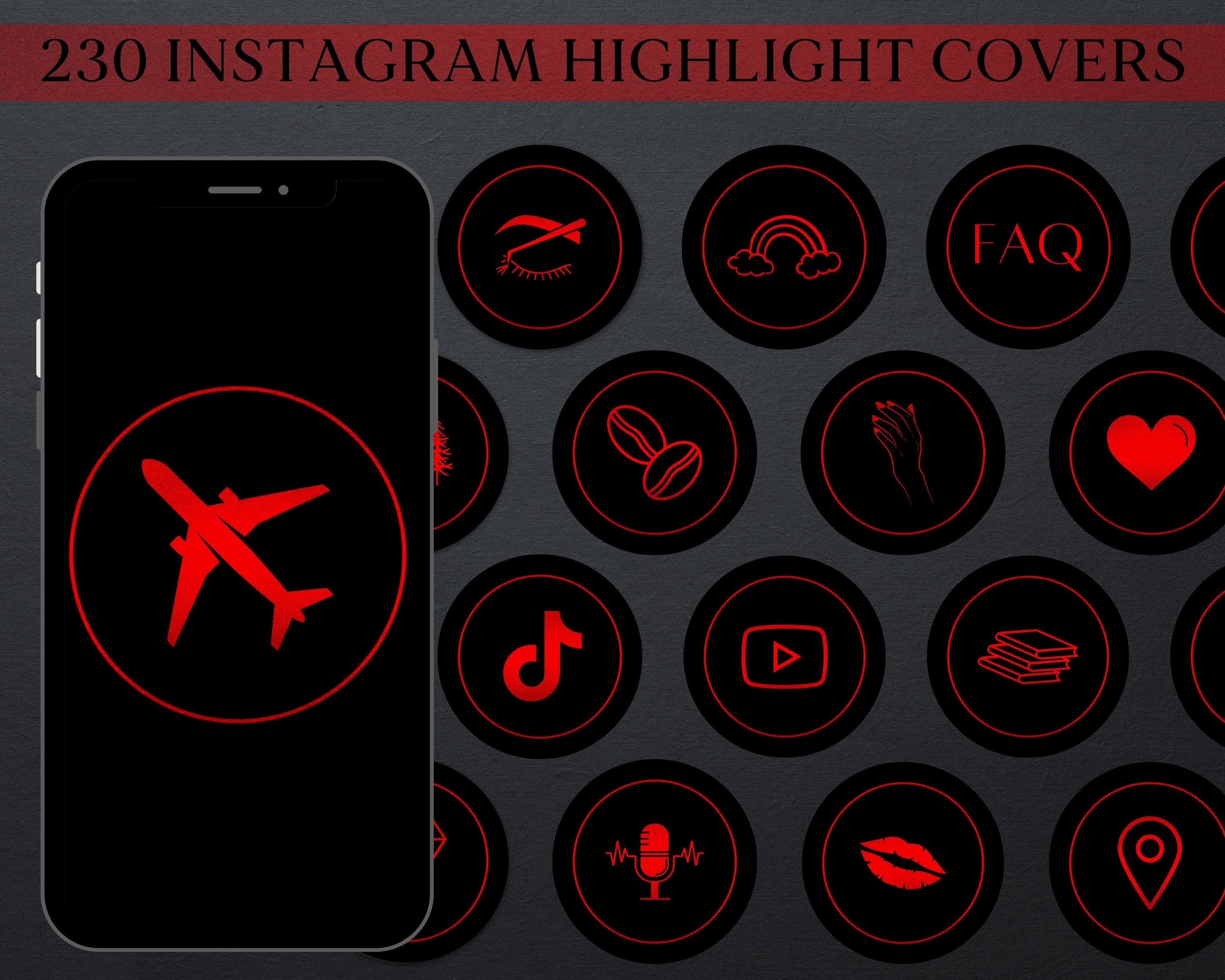 Instagram Highlight Covers, Red Covers for Instagram, Red foil Instagram icons, Icons for Instagram, Social media covers,Ig highlight covers