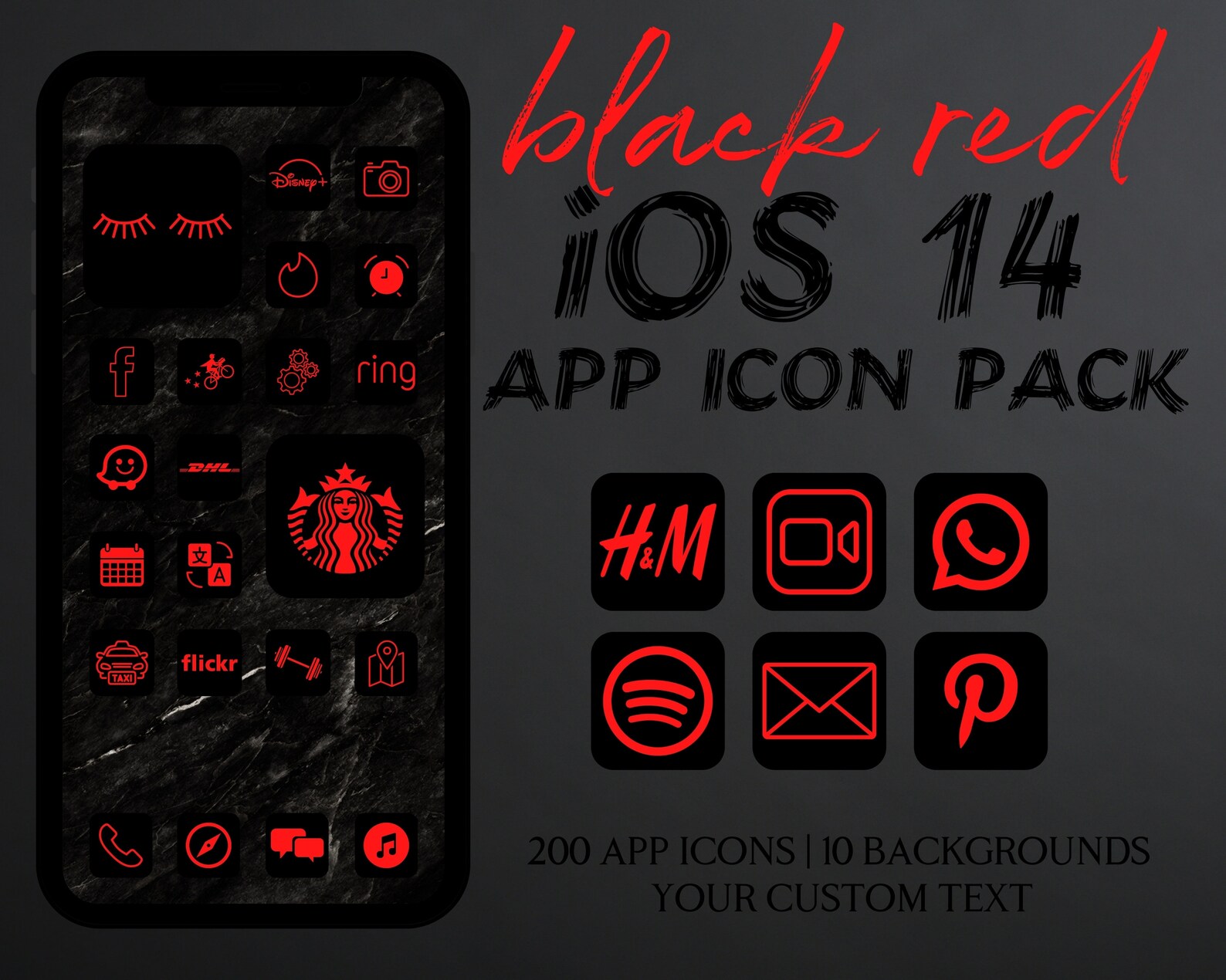Red and Black App Icons Iphone IOS 14 Theme Ios 14 App Icons Etsy