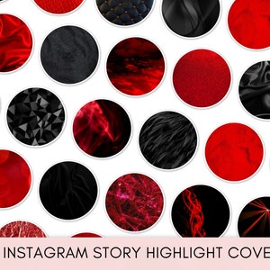 Instagram Story Highlight Covers, Red highlights, Glitter Instagram icons, Minimalist red foil icons for Instagram, Black Instagram covers