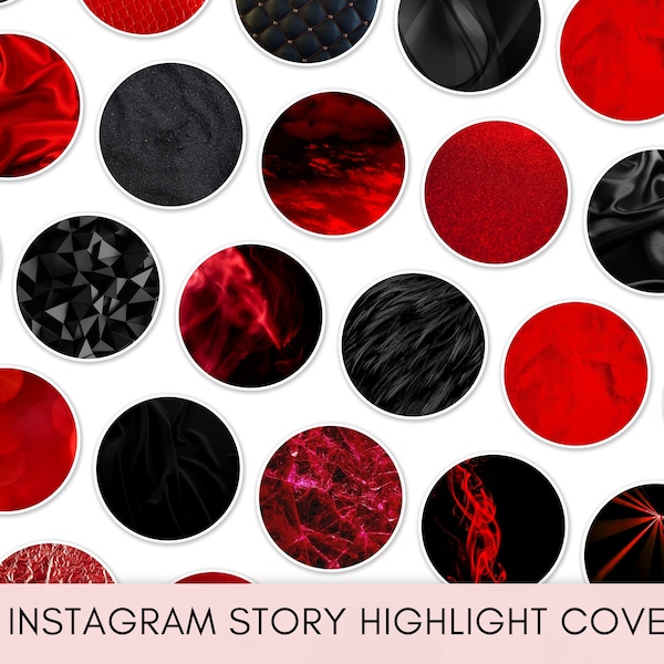 Instagram Story Highlight Covers, Red highlights, Glitter Instagram icons, Minimalist red foil icons for Instagram, Black Instagram covers