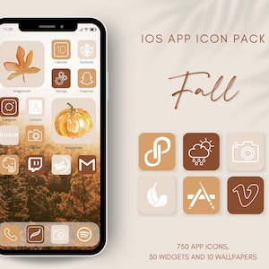Fall App Icons, Autumn Aesthetic iPhone Icon Set, iOS App Icons, Phone Wallpapers and Widgets, App Cover Bundle, Boho iPhone Home Screen