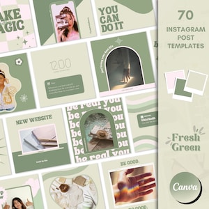 Instagram Post Templates Canva, Green Creative Instagram Templates, Retro Instagram Templates, Social Media Template, Groovy Instagram Feed