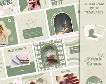 Instagram Post Templates Canva, Green Creative Instagram Templates, Retro Instagram Templates, Social Media Template, Groovy Instagram Feed