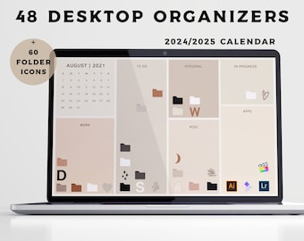 Desktop Wallpaper Organizer, Computer Organizer Background, Mac Folder Icons, Calendar wallpaper for Windows, Neutral Minimal Wallpapers