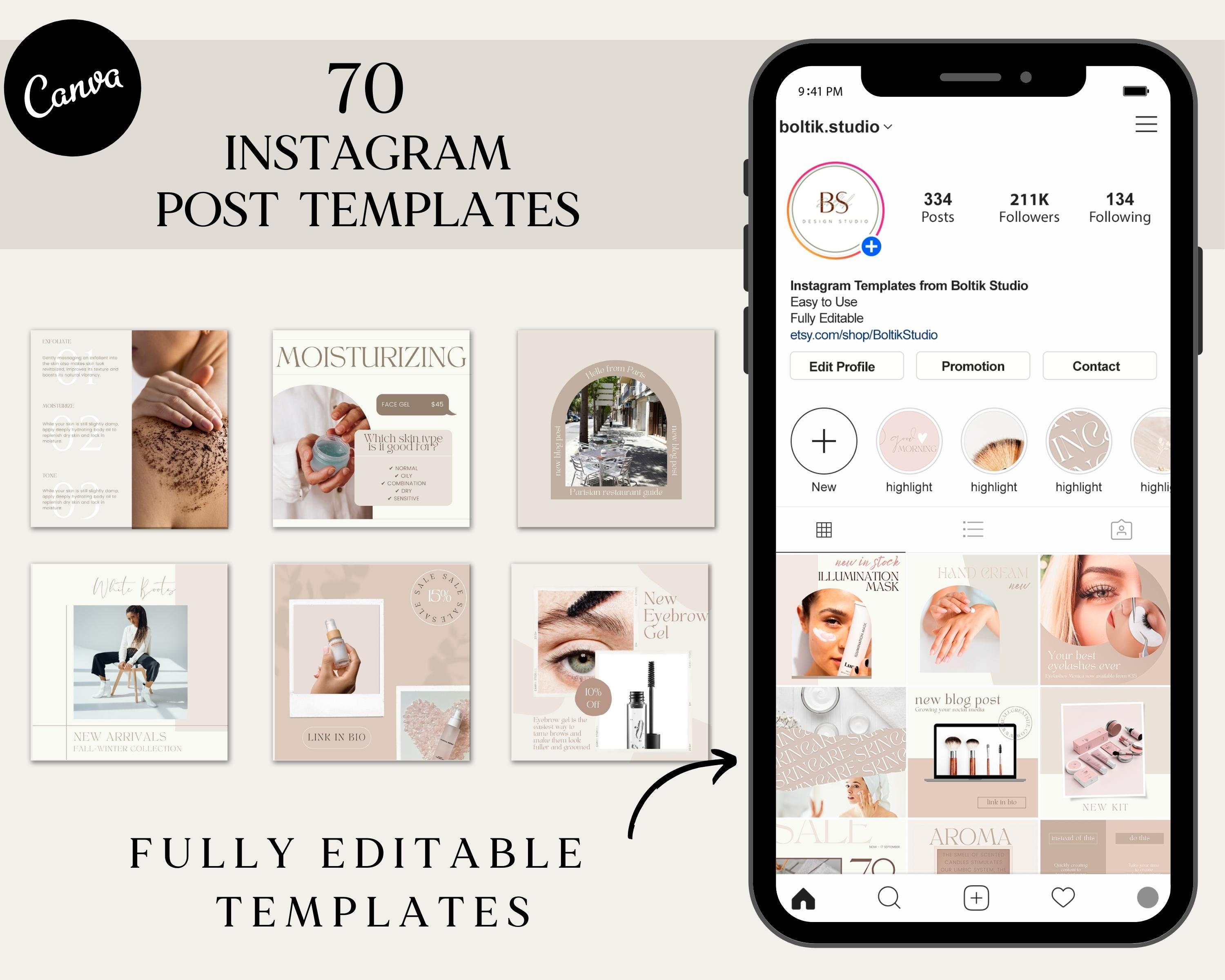 Instagram Post Template, Nude Instagram Template, Blogger Instagram Post  Templates for Canva, Beige Instagram Feed, Small Business Insta - Etsy 日本