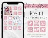 Rose Gold iPhone App Icons, iOS 14 App Icons, Pink Glitter IPhone Theme, Aesthetic iPhone Home Screen, iPhone Widgets, Custom App Icons