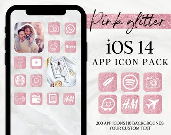 Rose Gold iPhone App Icons, iOS 14 App Icons, Pink Glitter IPhone Theme, Aesthetic iPhone Home Screen, iPhone Widgets, Custom App Icons