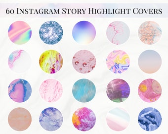 Puede incluir: 60 cubiertas de resaltado de historias de Instagram con varios diseños abstractos coloridos, que incluyen patrones de mármol, degradado y acuarela.