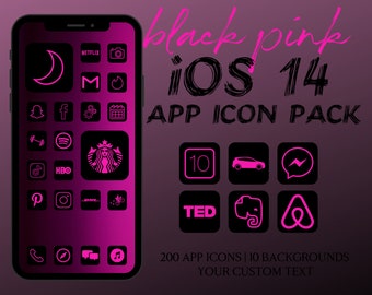 Pink and Black App Icons IPhone IOS 14 Theme, iOS 14 App Icons, iPhone Icon Pack, Minimalist App Cover Bundle, iPhone Home Screen Icons