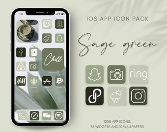 Green iPhone App Icons, Botanical iOS App Icons, Neutral Aesthetic App Icon Pack, Sage Green Phone Wallpaper, Home Screen Icons, Forest Icon