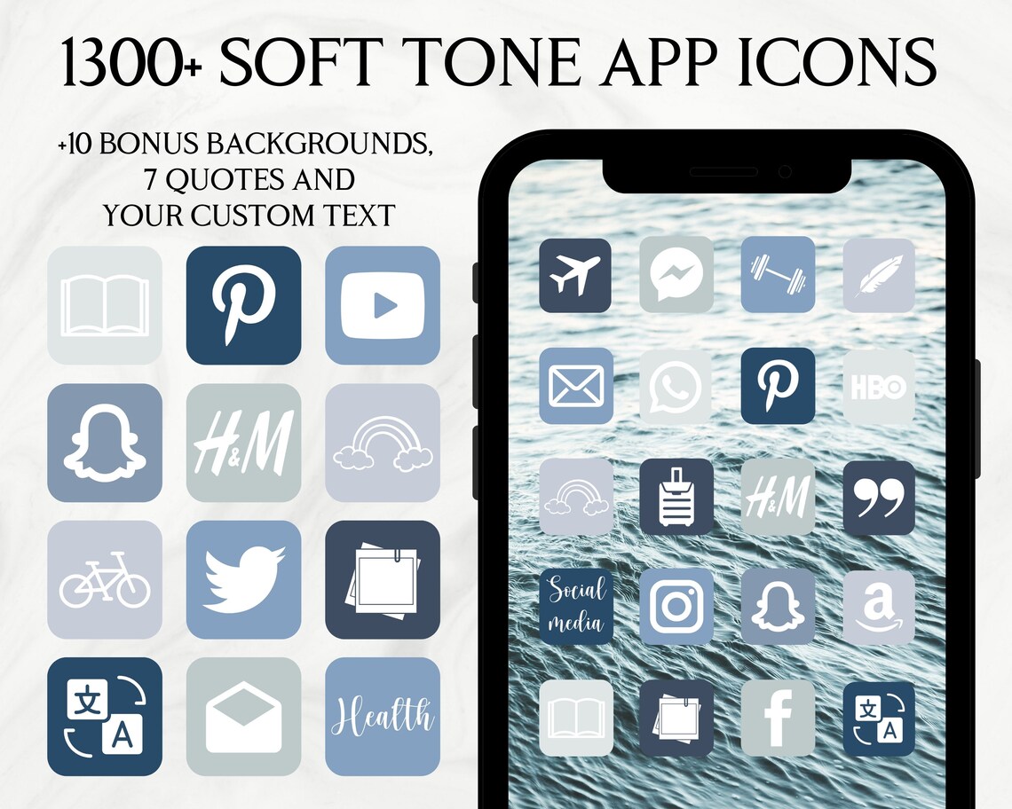 Blue App Icons Iphone Ios 14 App Icons Aesthetic App Covers Etsy