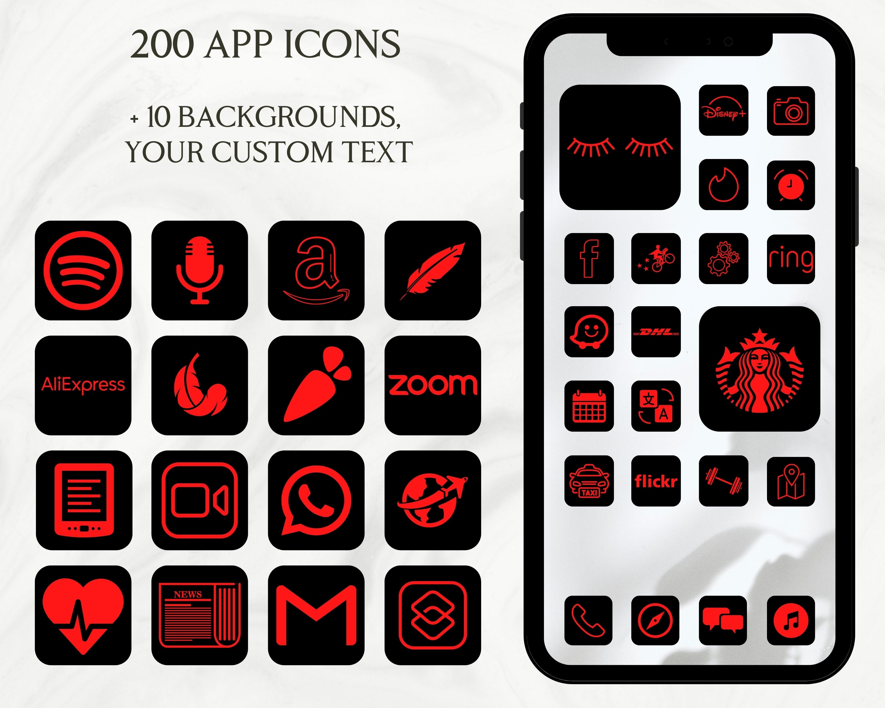 Red and Black App Icons IPhone IOS 14 Theme iOS 14 App Icons Etsy