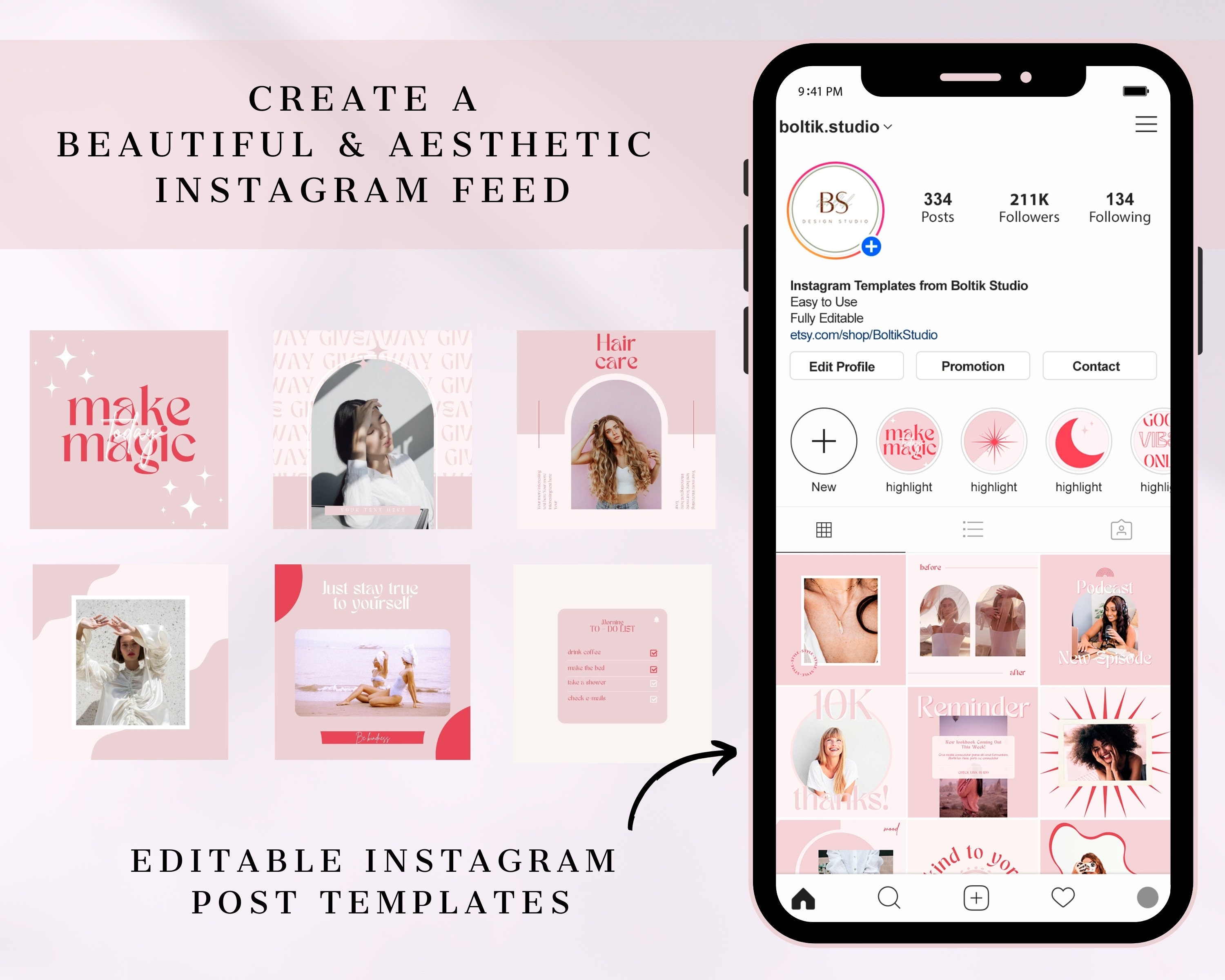 Instagram Post Templates Pink Instagram Templates Business - Etsy